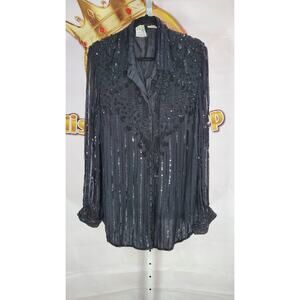 Stenay Plus Black Silk Sequin Beaded Blouse Size 3X
